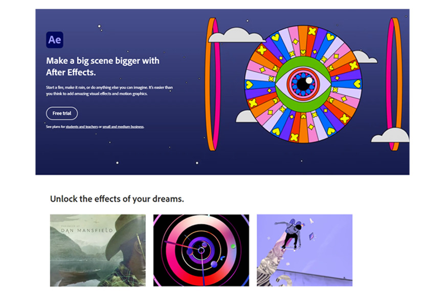 a screen shot of Adobe After Effects homepage