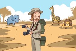 A cartoon of a man holding a camera.