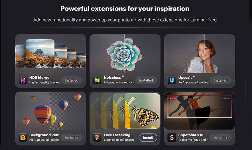 extensions screen in neo