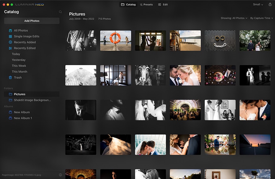 Screen showing importing of images to Luminar neo