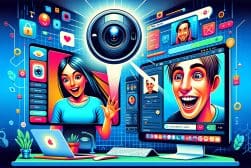 A picture of a computer screen with a camera on it.