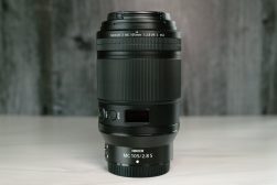 a close up of a camera lens on a table.