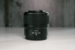 a close up of a camera lens on a table.