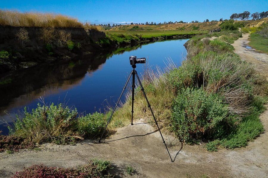 Peak Design Travel Tripod shown with camera