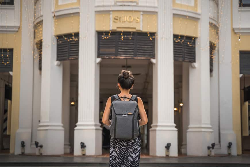 I am very happy with the Everyday Backpack V2, and my wife doesn't seem to mind it either.