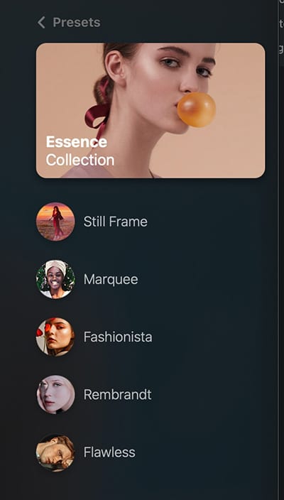 Clicking into The Presets reveals various other options