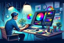 An illustration of a man working at a desk.