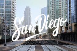 The word san diego is written on a train track.