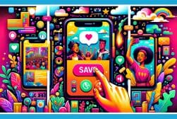 An image of a hand holding a phone with social icons on it.