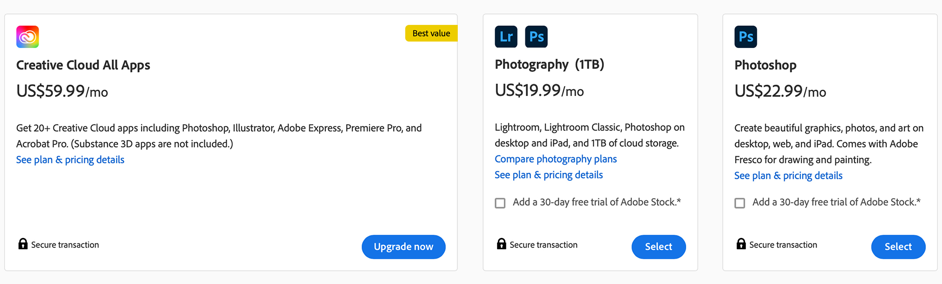 Adobe Photoshop Pricing USD (Correct at Jan, 2024)