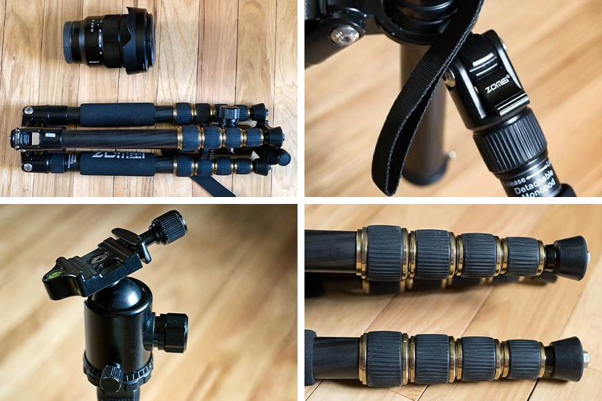 leg section, 4 grippy locks minimise tripod weight