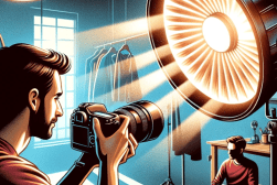 An illustration of a man taking a photo in front of a COB light.