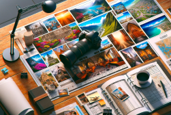 a desk with a photography project proposal