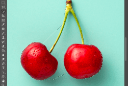 A photo of two cherries in adobe photoshop.