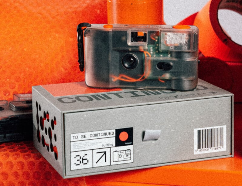 A camera on a box.